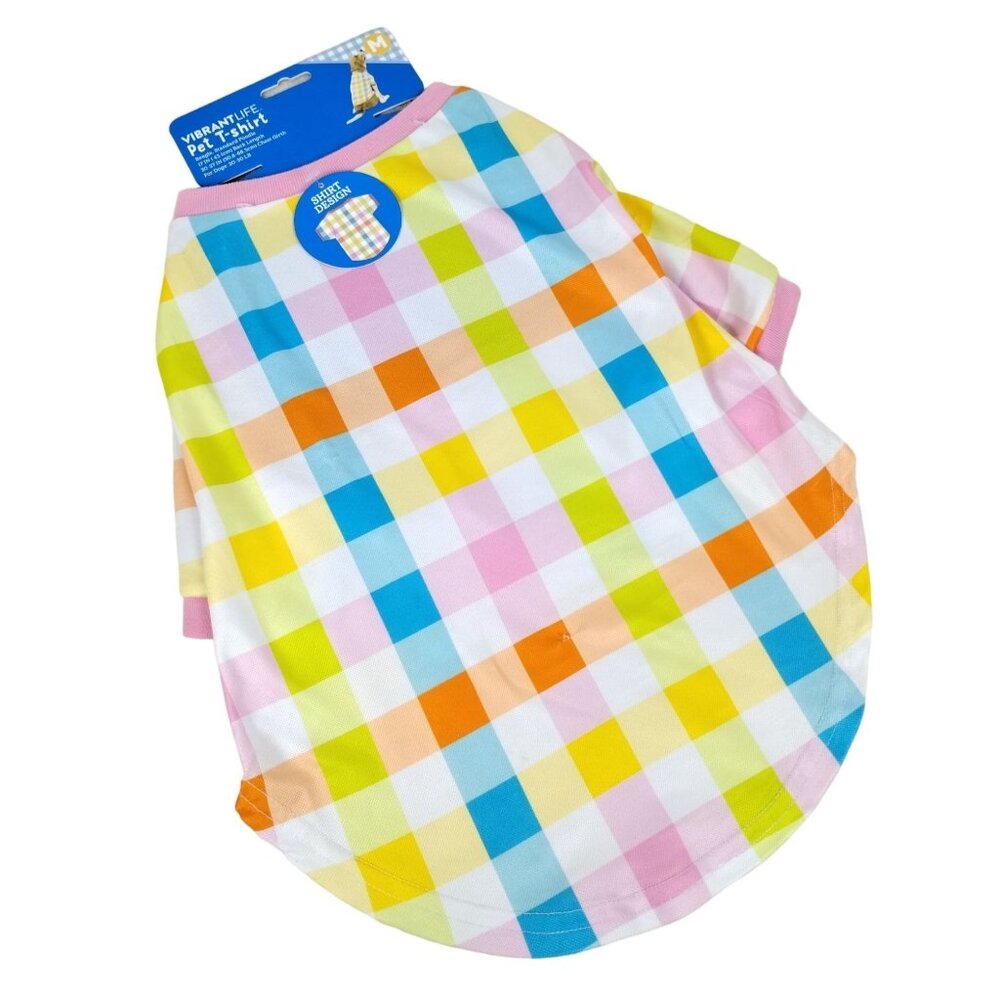 Vibrant Life Pet Medium Spring Pastel Checkered Dog Shirt 17 inch 20 to 50 lbs